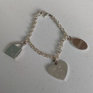 Baby Love Footprint Charms Silcer Tone Charmed Chain Bracelet